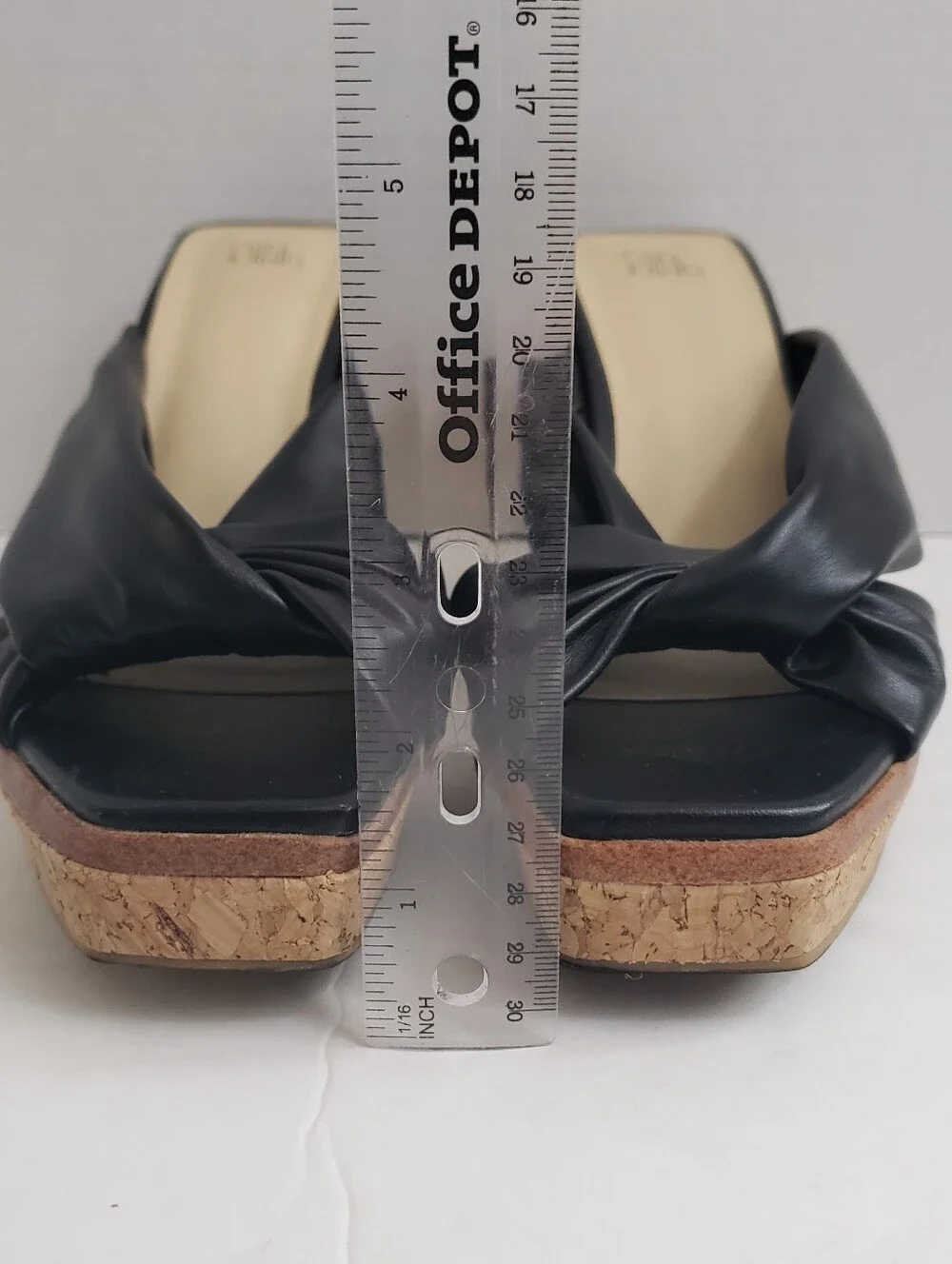 Sz 6 Time And Tru Black Faux Leather Slip On Cork Wedge Heels